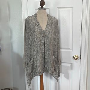 Logo Lori Goldstein cardigan sweater shale Gray marled zip front size 3X new